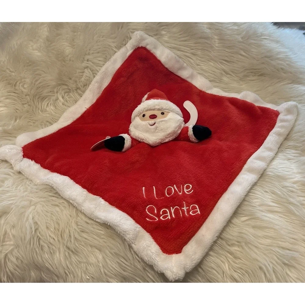 Little Me Lovey Santa Security Blanket Plush Red White I‎ Love Santa Satin